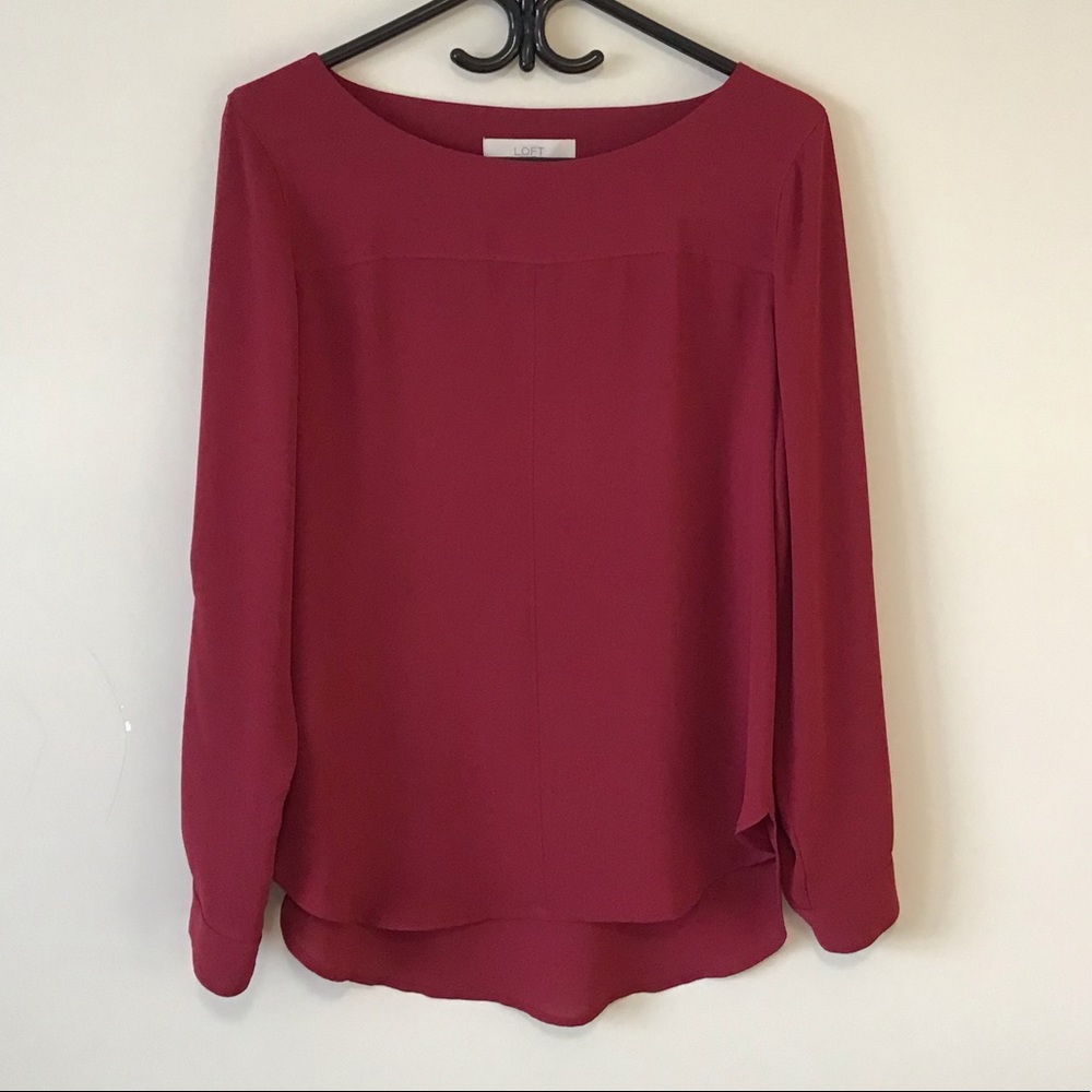 LOFT - Red long sleeve blouse scoop neck